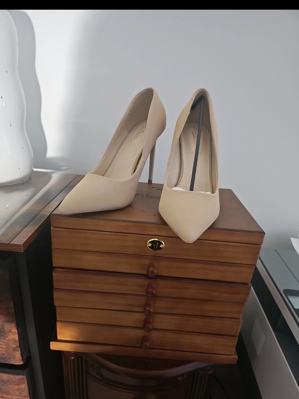 Anne Michelle Beige Pointed Toe Stiletto Pumps *New